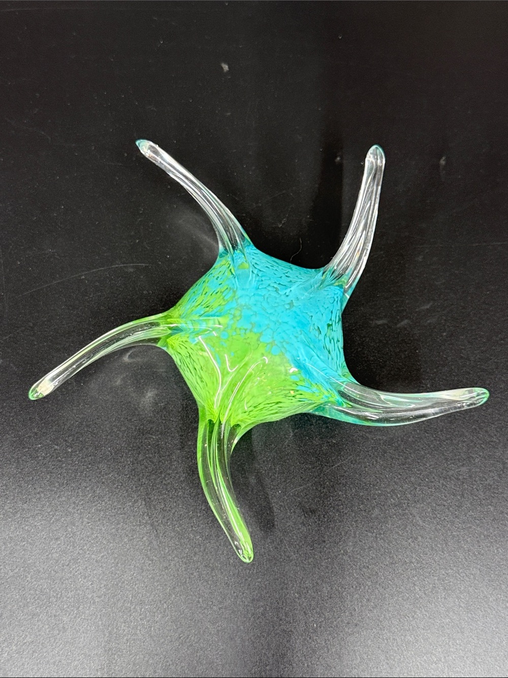 Hand Blown Art Glass Starfish Sculpture – Blue Green Clear Sea Star Decor